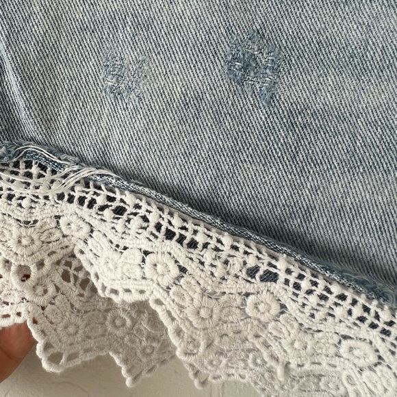Free People Lacey Lace Trim Denim Shorts - Picture 9 of 12